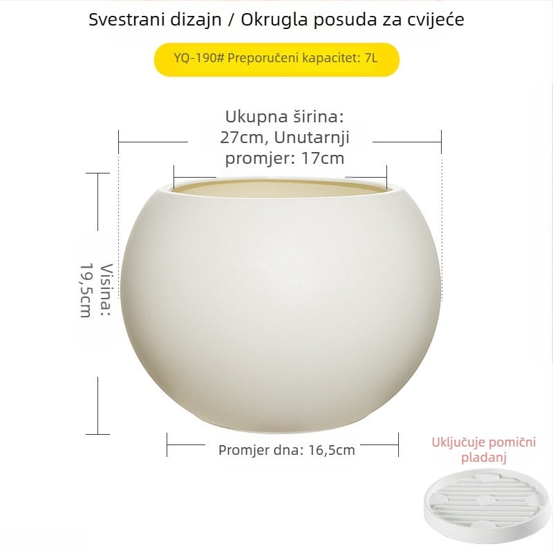 Velika sferna posuda za biljke od smole za dnevni boravak, minimalistički luksuz, crni dijamantni efekt