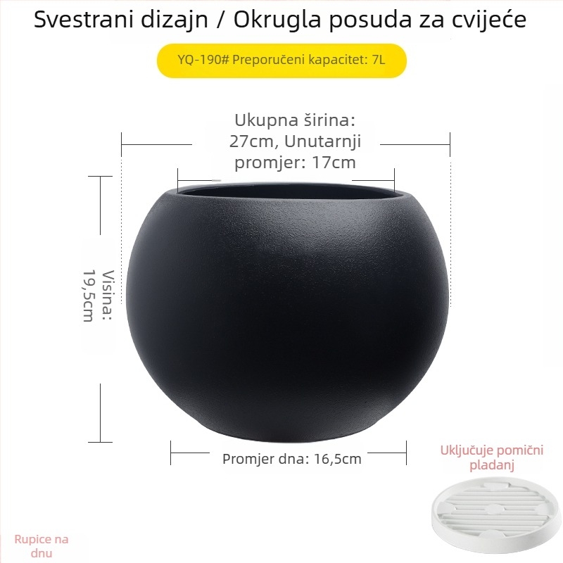 Velika sferna posuda za biljke od smole za dnevni boravak, minimalistički luksuz, crni dijamantni efekt