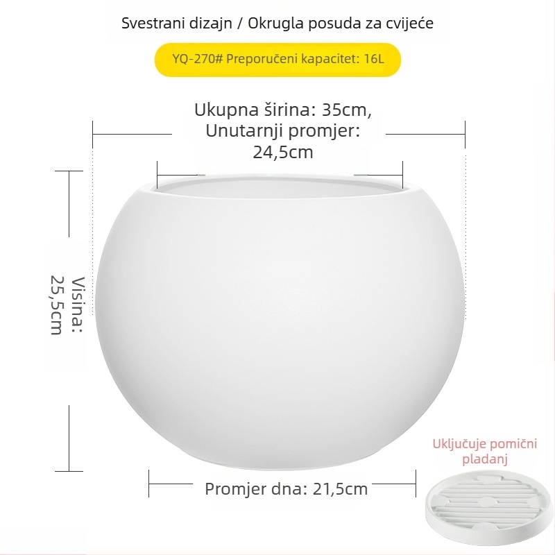 Velika sferna posuda za biljke od smole za dnevni boravak, minimalistički luksuz, crni dijamantni efekt