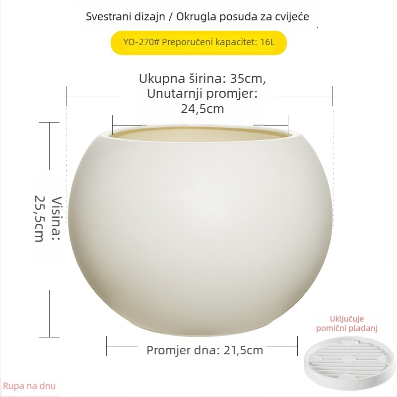 Velika sferna posuda za biljke od smole za dnevni boravak, minimalistički luksuz, crni dijamantni efekt