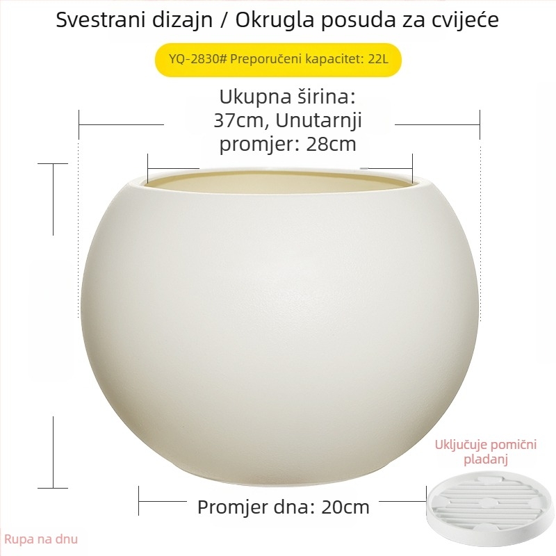Velika sferna posuda za biljke od smole za dnevni boravak, minimalistički luksuz, crni dijamantni efekt