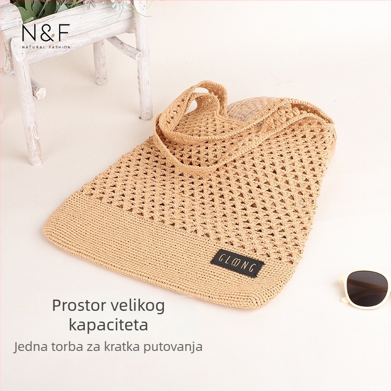 N&F Nova tote torba za ramena za odmor, pletena ženska torba za plažu, retro jednostavan dizajn, velika kapaciteta, Lion Ridge