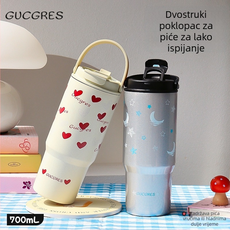 Čaša od 316 nehrđajućeg čelika sa slamkom, velikog kapaciteta, održava hladne napitke 0-6 sati, minimalistički dizajn