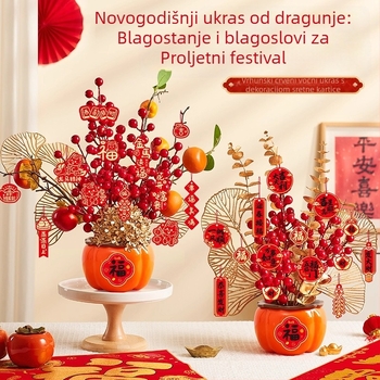 Dekor dnevnog boravka za Novu godinu: kanta sreće s ukrasom prosperiteta