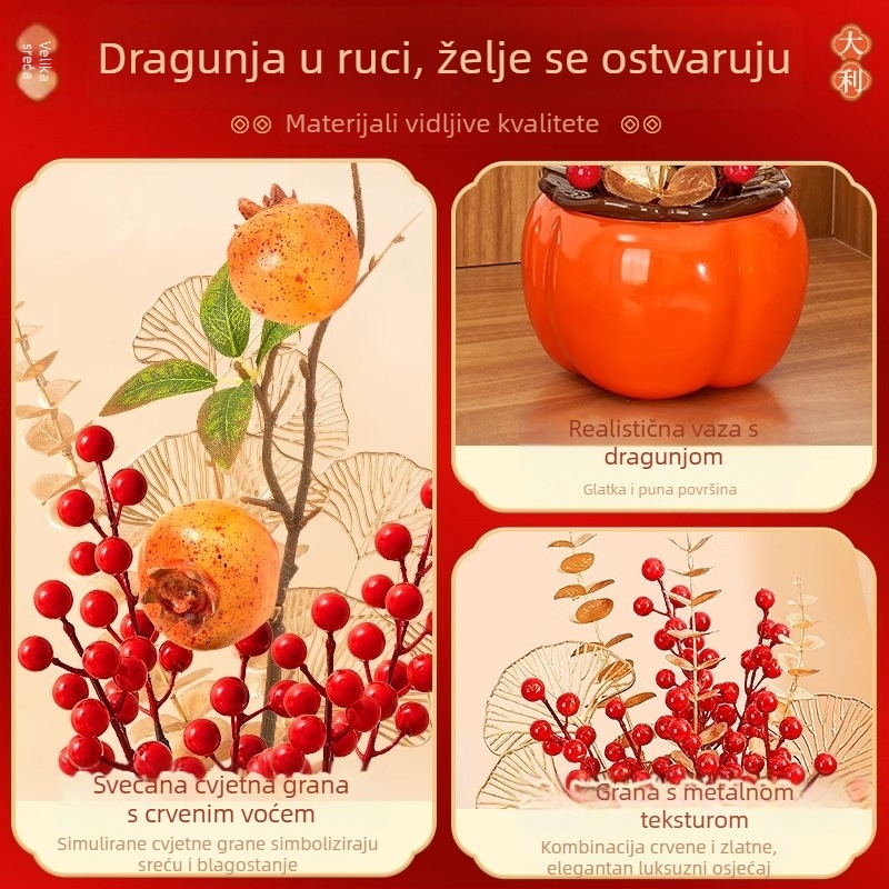 Dekor dnevnog boravka za Novu godinu: kanta sreće s ukrasom prosperiteta