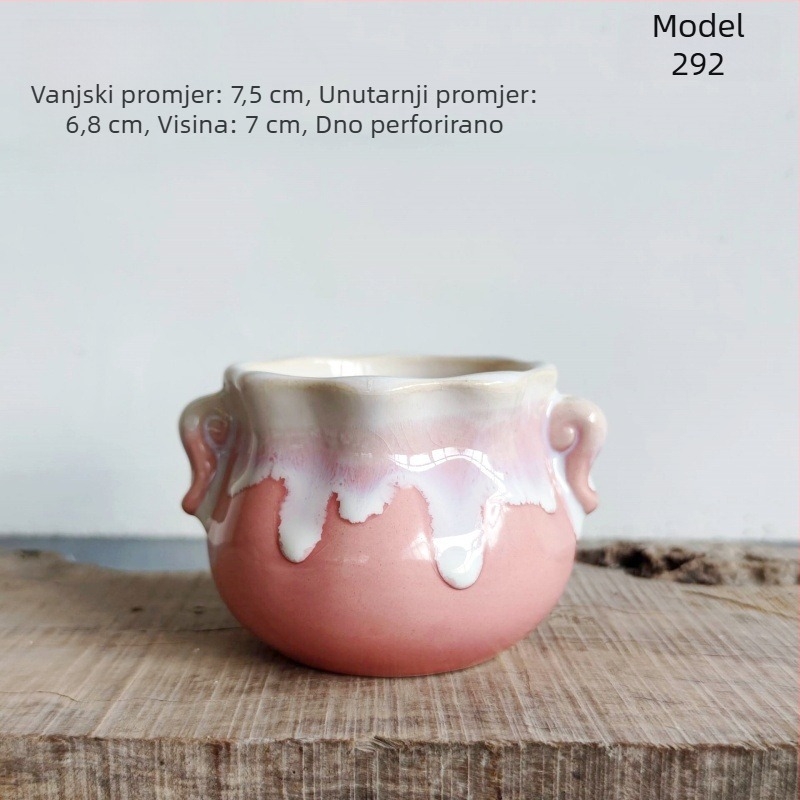 Keramički lonac za sukulentne biljke s glazurom, minimalistički seoski dizajn, mali stolni lonac