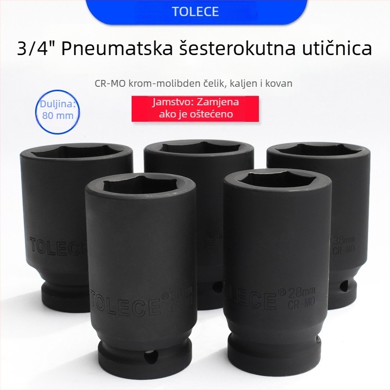 Pneumatski produženi šesterokutni nastavak 3/4, teški zračni odvijač glava, glava za gume, metalni alati