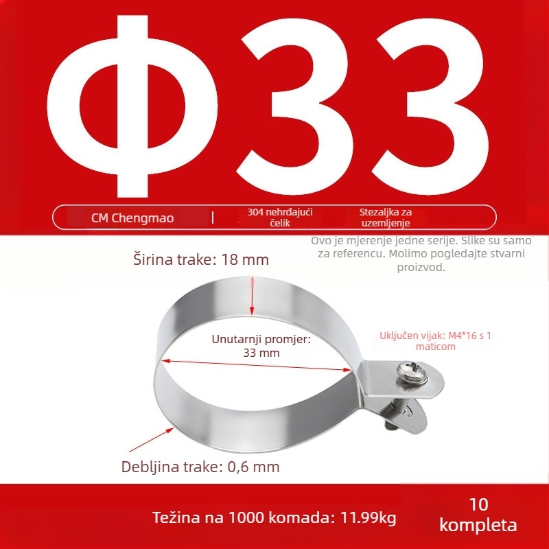Zemljosna spojnica od nehrđajućeg čelika 304 za kabel uzemljenja i cijevni prsten