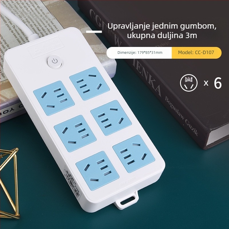 Višestruki panel utičnica s dugim kabelom za dom i studentski dom