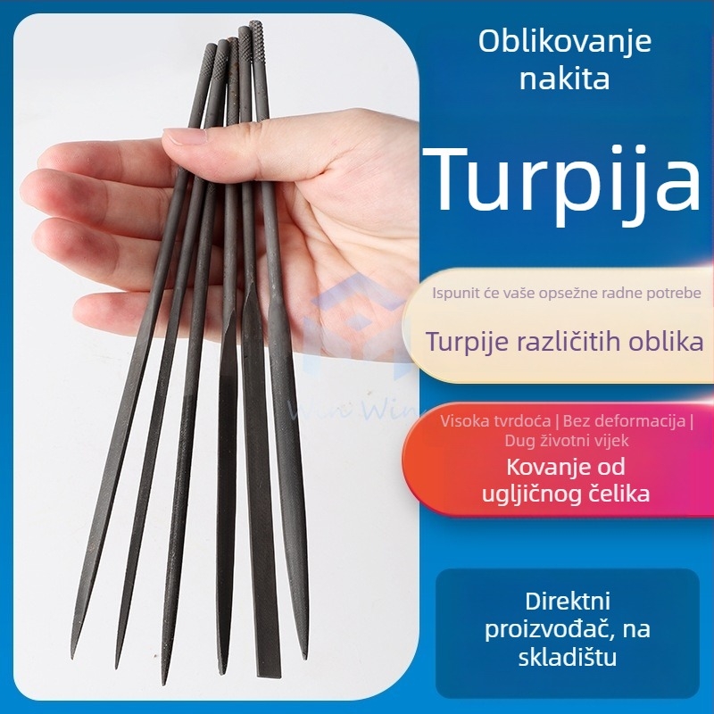 Set fajlova za oblikovanje nakita: trokutasti, polukružni, bambusov list i ravni fajlovi, duljina 200/140 mm, Pigeon brendirani alat za poliranje.