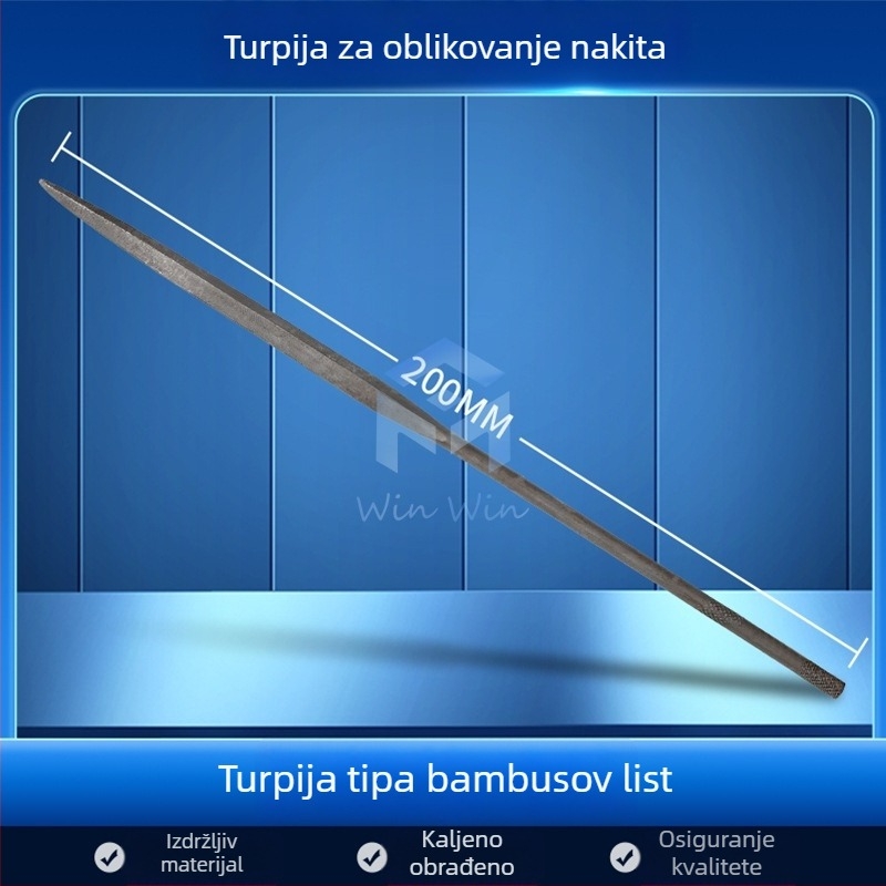 Set fajlova za oblikovanje nakita: trokutasti, polukružni, bambusov list i ravni fajlovi, duljina 200/140 mm, Pigeon brendirani alat za poliranje.