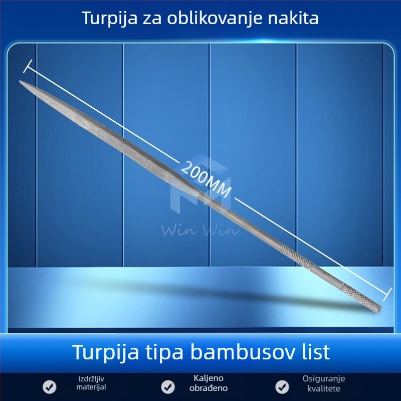 Set fajlova za oblikovanje nakita: trokutasti, polukružni, bambusov list i ravni fajlovi, duljina 200/140 mm, Pigeon brendirani alat za poliranje.