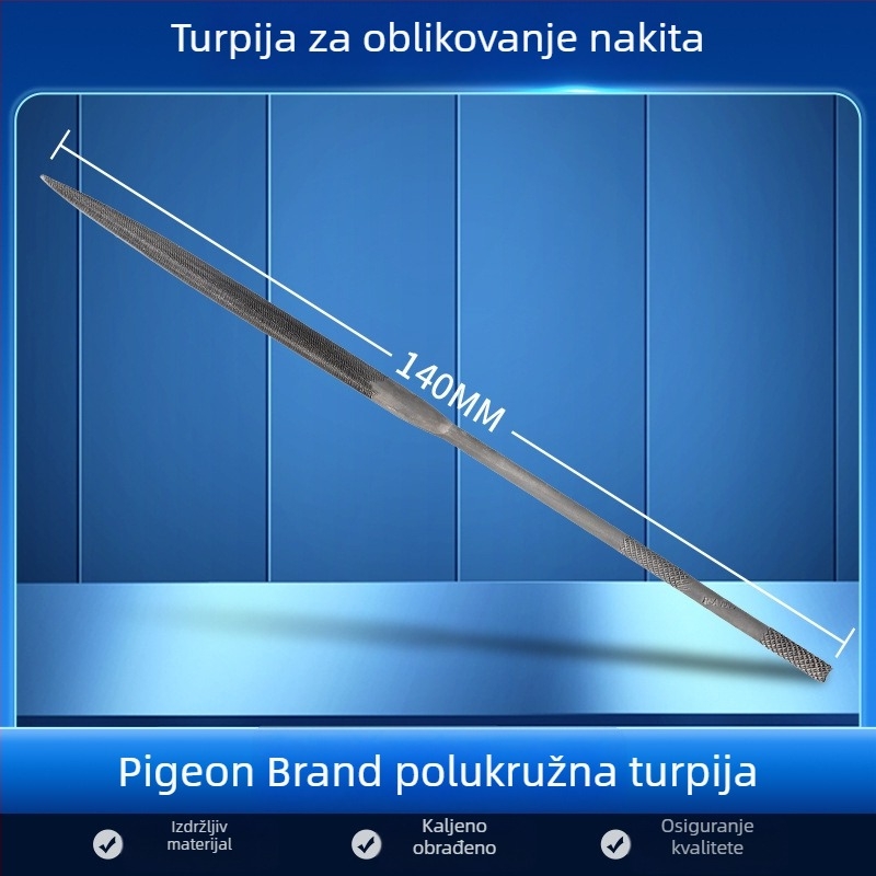 Set fajlova za oblikovanje nakita: trokutasti, polukružni, bambusov list i ravni fajlovi, duljina 200/140 mm, Pigeon brendirani alat za poliranje.