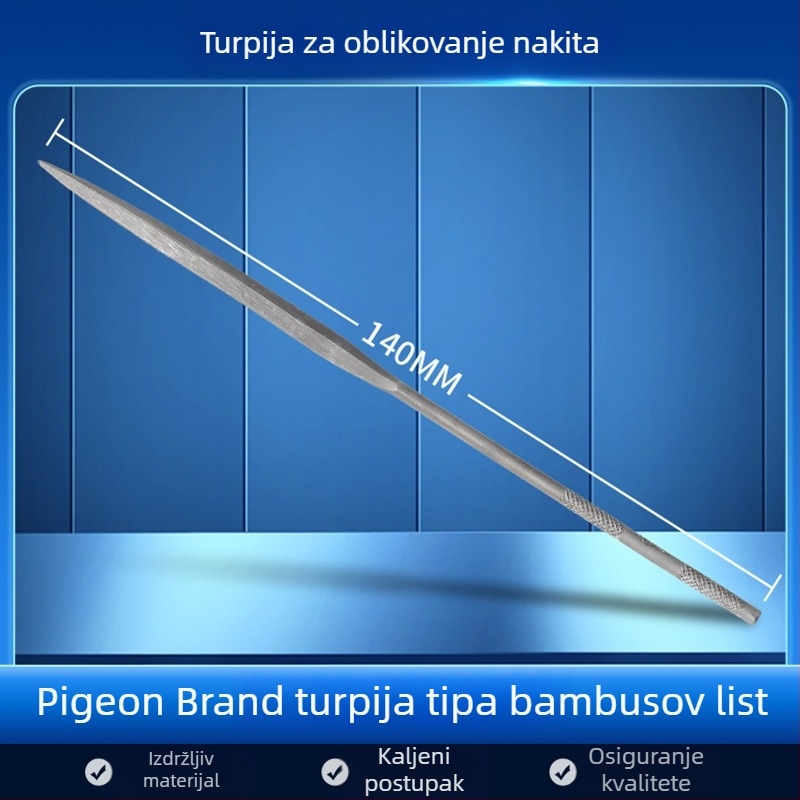 Set fajlova za oblikovanje nakita: trokutasti, polukružni, bambusov list i ravni fajlovi, duljina 200/140 mm, Pigeon brendirani alat za poliranje.