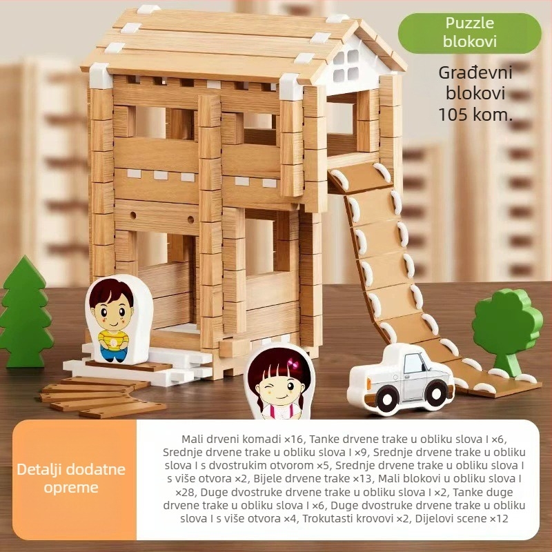 Drvene građevne kocke s mortise i tenon spojem za djecu, slaganje