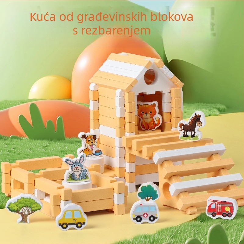 Drvene građevne kocke s mortise i tenon spojem za djecu, slaganje