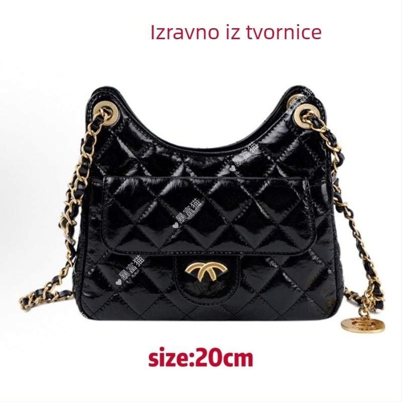 Torba hobo od prave kože s quiltanim uzorkom i lančanim remenom, crossbody, srednje veličine