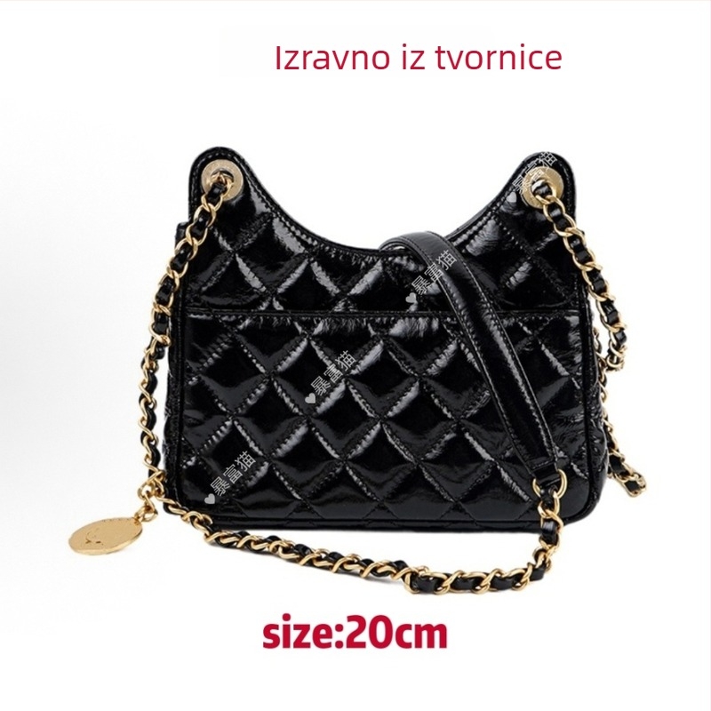 Torba hobo od prave kože s quiltanim uzorkom i lančanim remenom, crossbody, srednje veličine