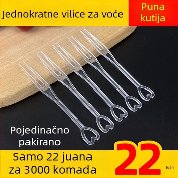 Jednokratna vilica za voće sa srcem, individualno pakirana, prozirni plast, za karaoke, 3000 komada u veleprodaji