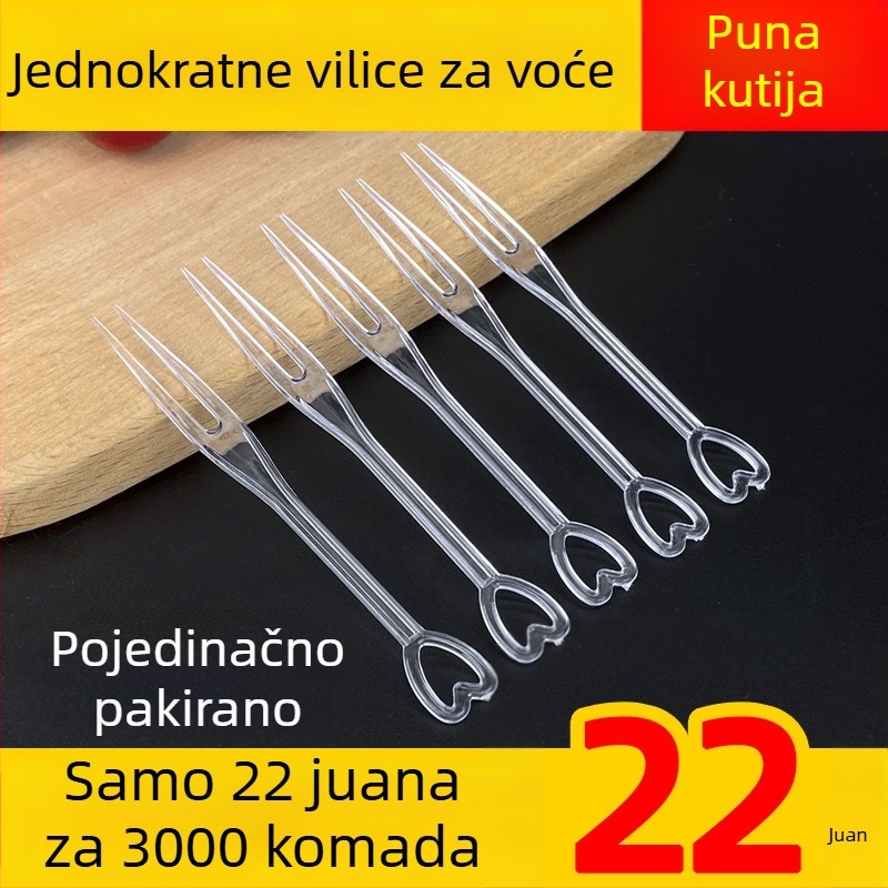 Jednokratna vilica za voće sa srcem, individualno pakirana, prozirni plast, za karaoke, 3000 komada u veleprodaji