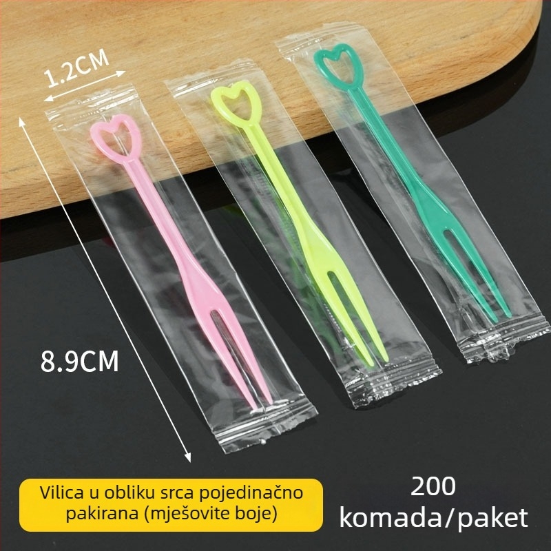 Jednokratna vilica za voće sa srcem, individualno pakirana, prozirni plast, za karaoke, 3000 komada u veleprodaji