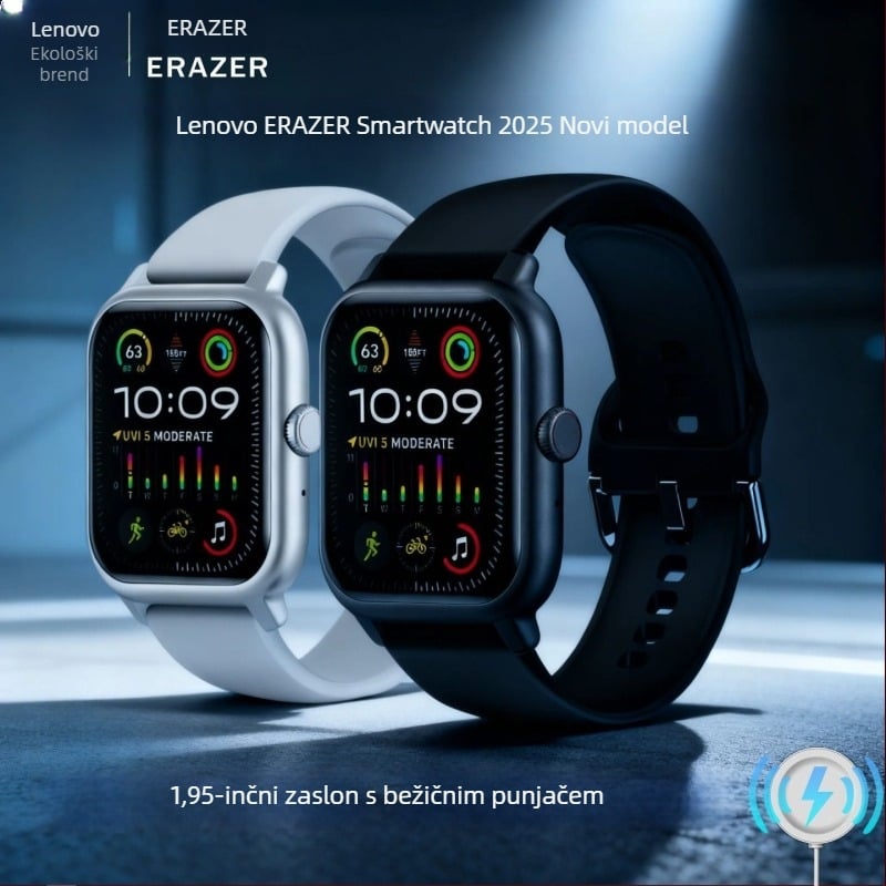 Lenovo pametni sat 2025 – novi model, 1,95-inčni veliki zaslon, Bluetooth pozivi, praćenje otkucaja srca, sport i fitness