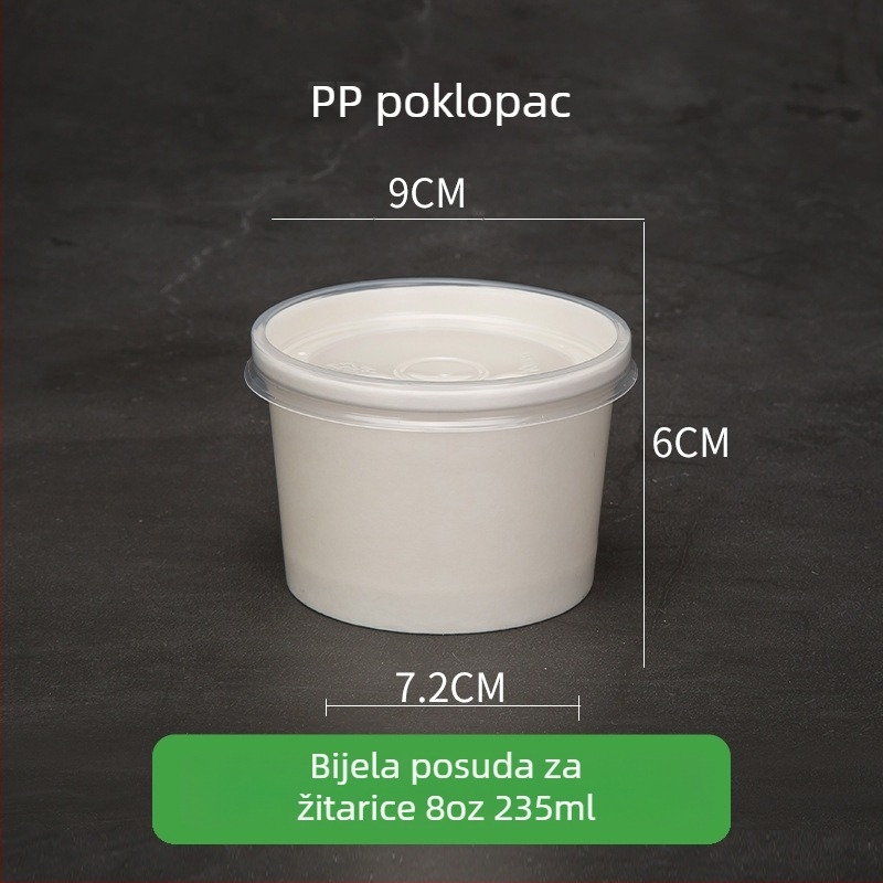 Jednokratne posude od Kraft papira za juhu i kašu, okrugla kutija za dostavu – bijela