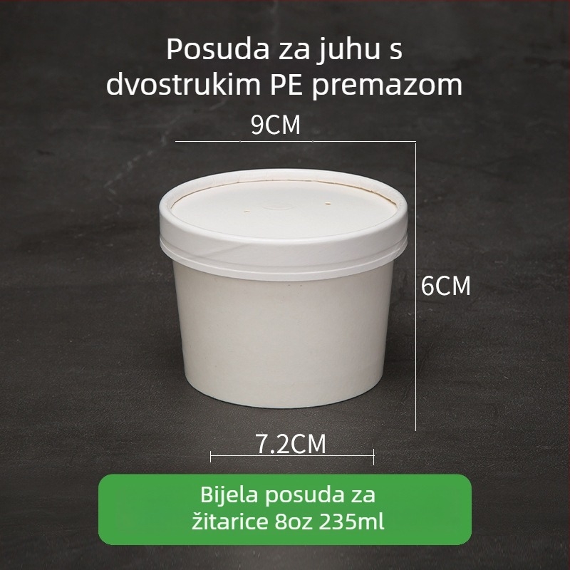 Jednokratne posude od Kraft papira za juhu i kašu, okrugla kutija za dostavu – bijela