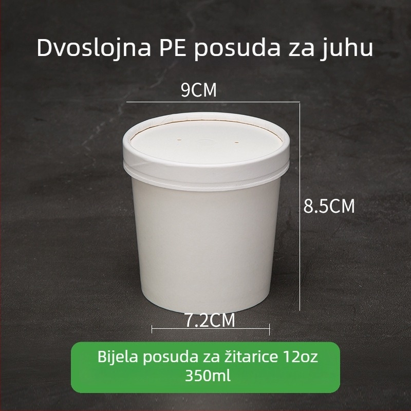 Jednokratne posude od Kraft papira za juhu i kašu, okrugla kutija za dostavu – bijela