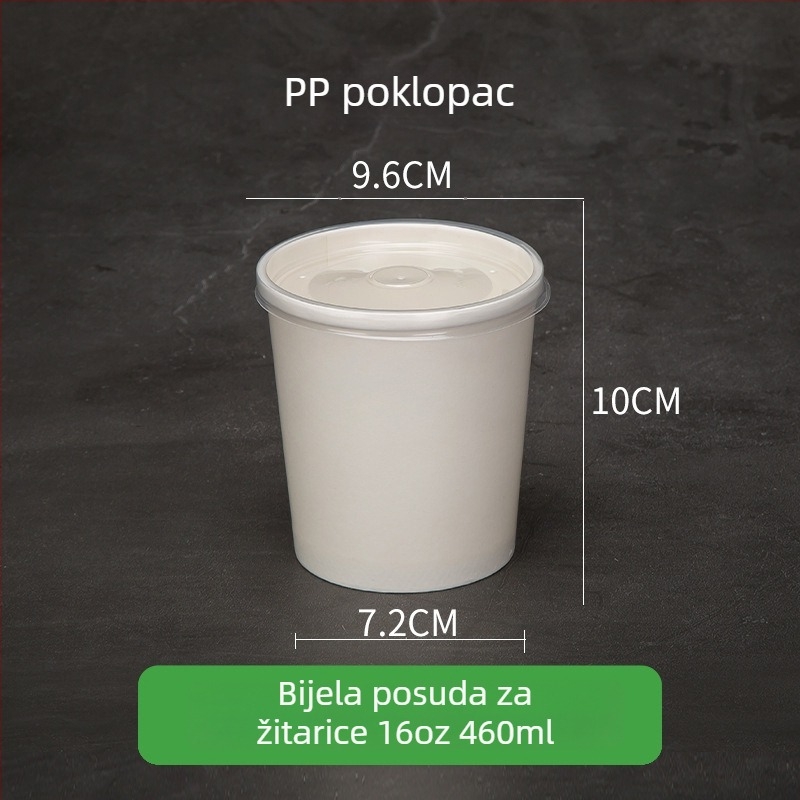 Jednokratne posude od Kraft papira za juhu i kašu, okrugla kutija za dostavu – bijela