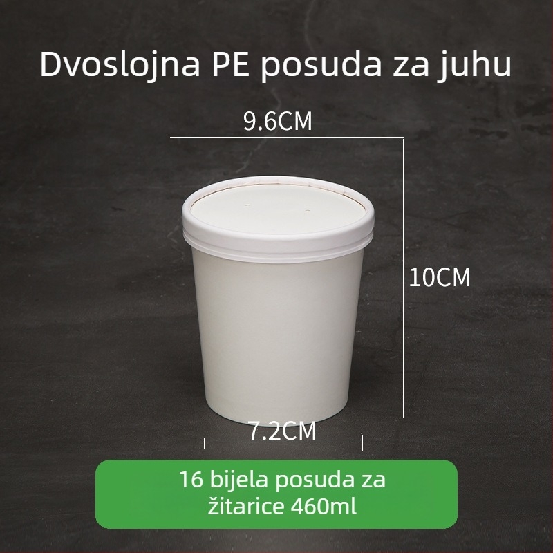 Jednokratne posude od Kraft papira za juhu i kašu, okrugla kutija za dostavu – bijela