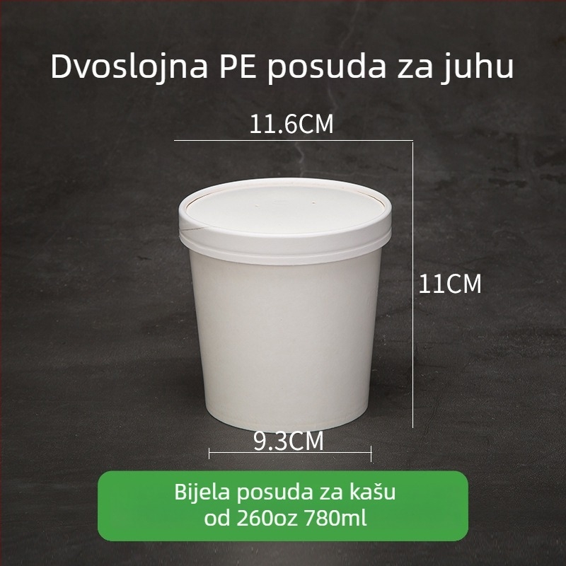 Jednokratne posude od Kraft papira za juhu i kašu, okrugla kutija za dostavu – bijela