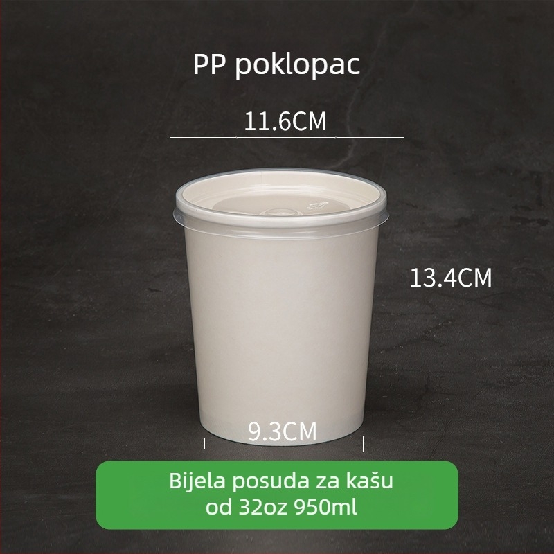 Jednokratne posude od Kraft papira za juhu i kašu, okrugla kutija za dostavu – bijela