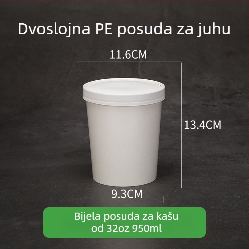 Jednokratne posude od Kraft papira za juhu i kašu, okrugla kutija za dostavu – bijela