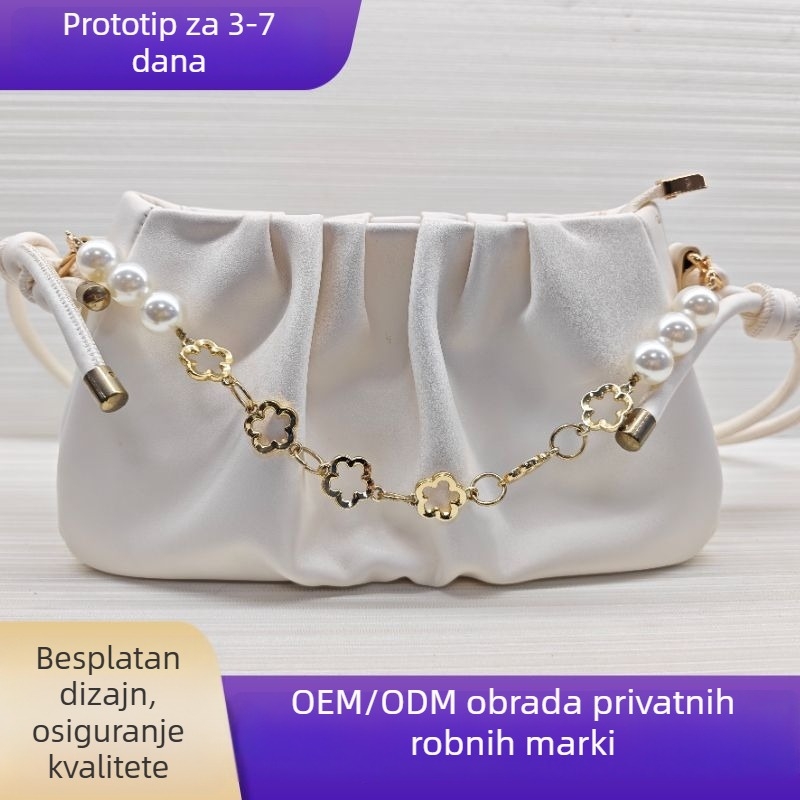 Korejska verzija: slatka i svježa plisirana torba u oblaku s perljanom lancem, crossbody torba za žene