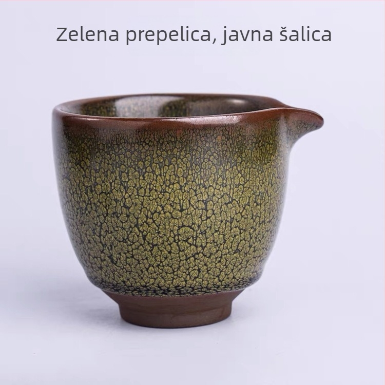 Jianyang čajna šalica s čeličnim tijelom, uzorak zelene prepelice, Zhang Guoping – set u poklon kutiji