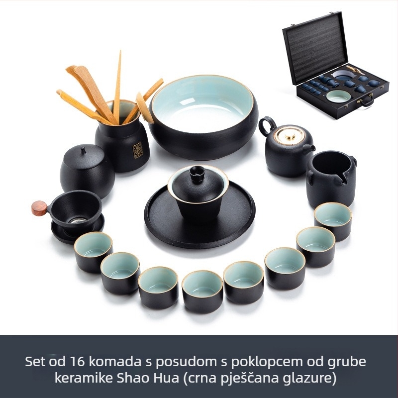 Gongfu čajni set od porculana s crackle glazom Ru kiln, čajnik i šalice, luksuzna kutija za poklone, prilagodljiv logotip