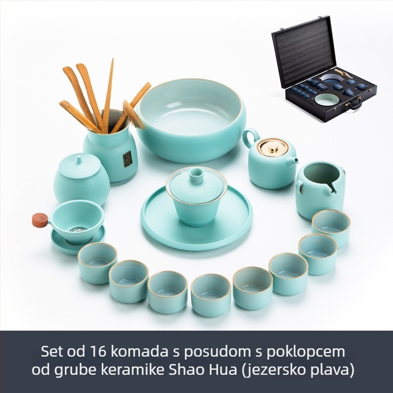 Gongfu čajni set od porculana s crackle glazom Ru kiln, čajnik i šalice, luksuzna kutija za poklone, prilagodljiv logotip