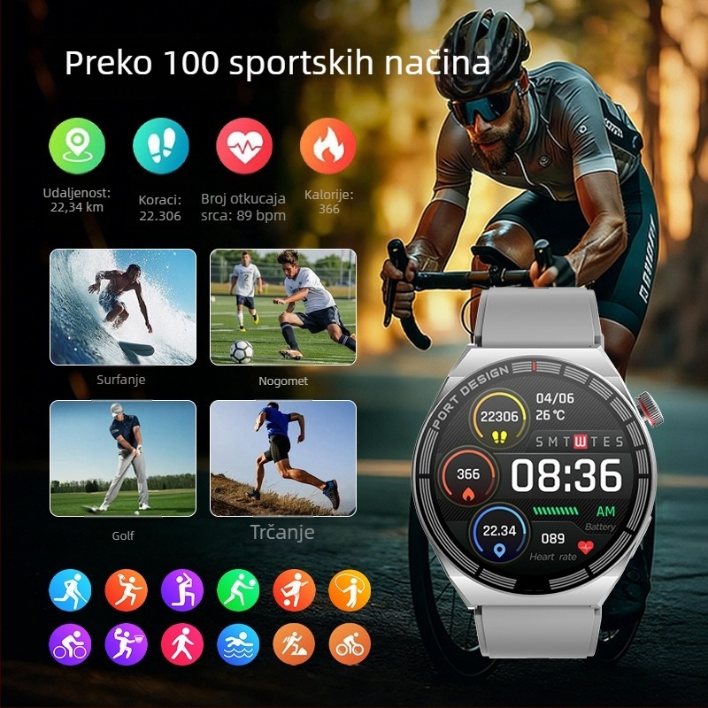 M12 višefunkcionalni Bluetooth pametni sat s praćenjem fitness i bežičnim pozivima, prilagodljiv dizajn