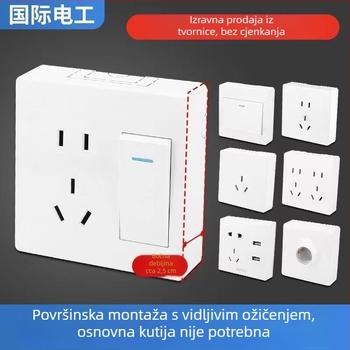 Ultra-tanki panel površinskog montaža s prekidačem i utičnicom, kutijom za kabel, za kućno zidno osvjetljenje