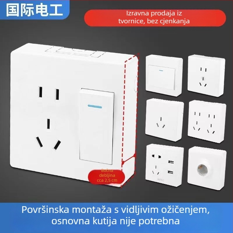 Ultra-tanki panel površinskog montaža s prekidačem i utičnicom, kutijom za kabel, za kućno zidno osvjetljenje