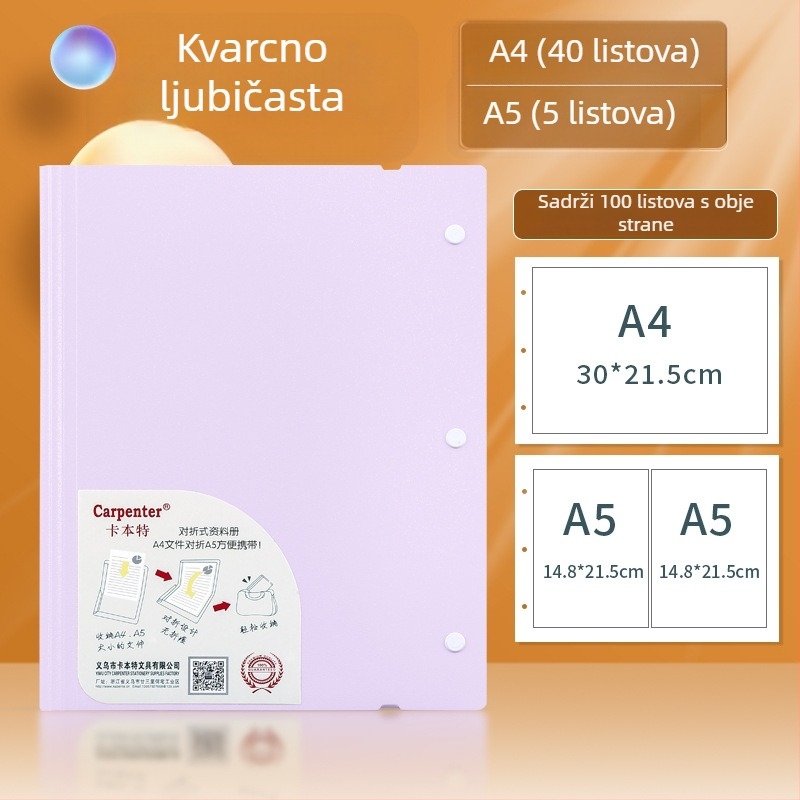 Horizontalni A4 folder za dokumente s prozirnim ulošcima i višeslojim skladištenjem, veličina A5, uredski materijali, velik kapacitet