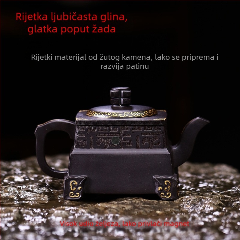 Yixing čajnik od ljubičaste pijesčne gline, ručno izrađen od majstora Li Luchuna, poznata kolekcija, kamenasto žuti materijal s visokim sadržajem željeza za zdravlje
