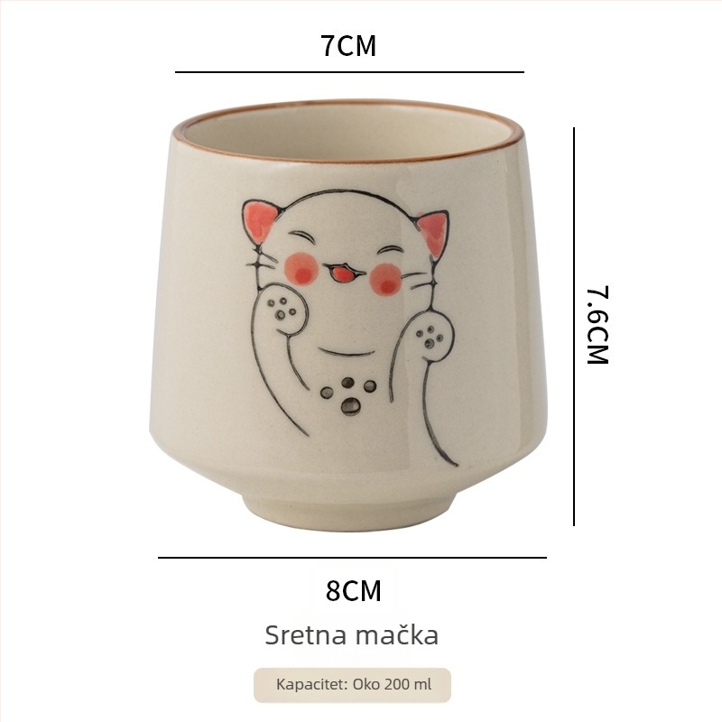 Porcelanska šalica u japanskom stilu, ručno oslikana pod glazurom, ravnim oblikom, pogodna za čaj, doručak ili juhu