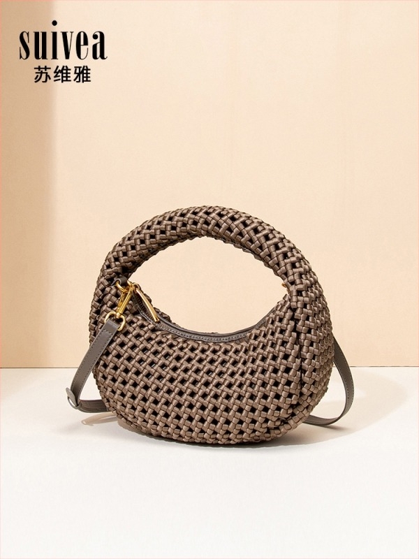 Soviet ručno pletena torbica za ručak s čvorom Windmill Knot, oblik polumjeseca, poliester, preko ramena ili crossbody, za žene