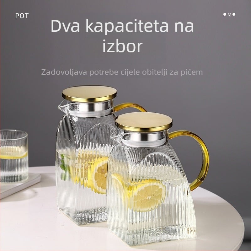 Staklena posuda za hladnu vodu s poklopcem od nehrđajućeg čelika, velik kapacitet, infuzor za sok i limun, moderni minimalistički dizajn