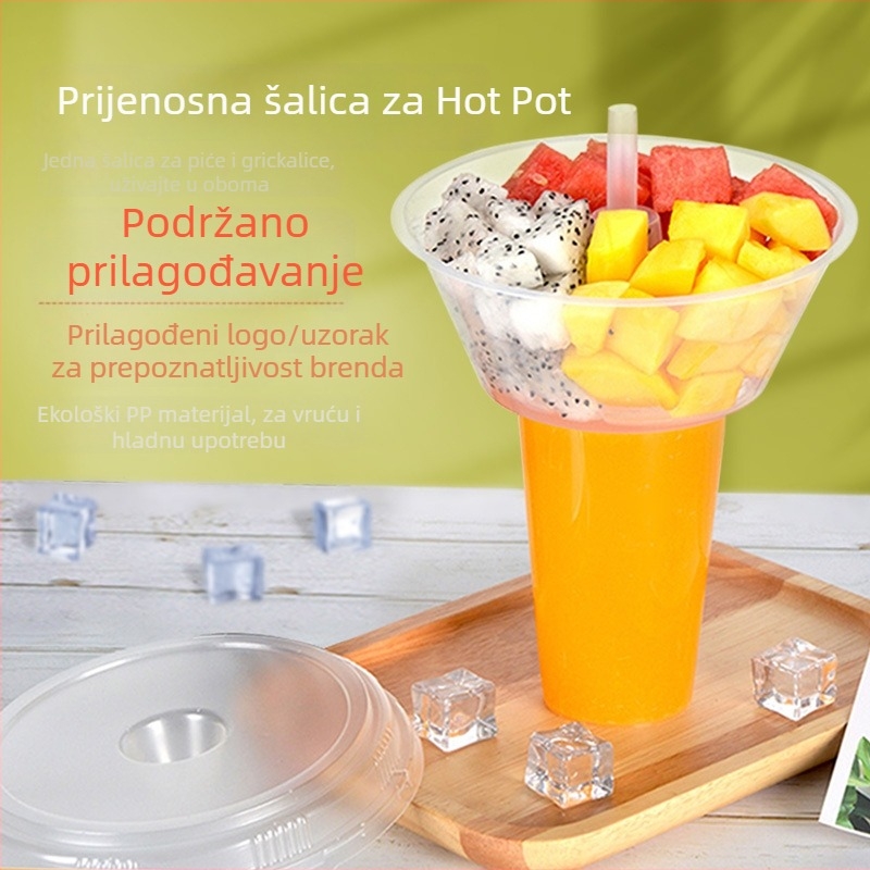 Jednokratna debela čaša za vrući lonac s držačem, za milk tea, prženu piletinu i voće