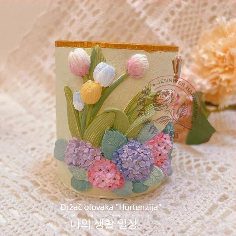 Nova DIY izrezbarena držač za olovku s cvjetnim motivom i aromaterapijska gipsska lutkica - bojanje, kreativna ukras