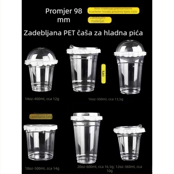 Plastična čaša za čaj s mlijekom i poklopcem, promjer 98 mm, debela i visoko prozirna, za hladna pića