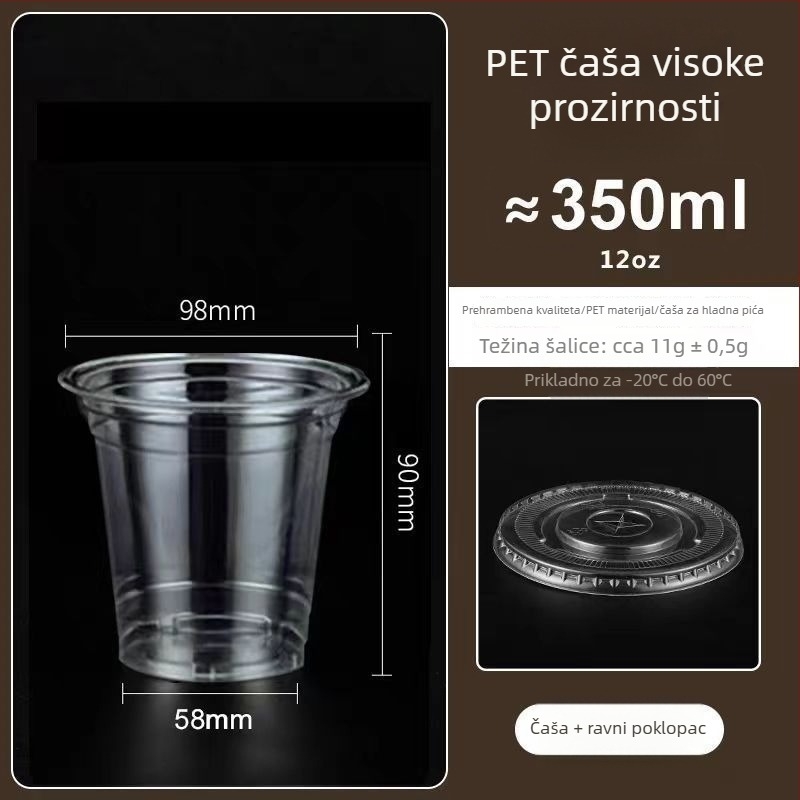 Plastična čaša za čaj s mlijekom i poklopcem, promjer 98 mm, debela i visoko prozirna, za hladna pića